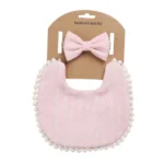 Linen Cotton Solid Print Baby Bib Headband Set