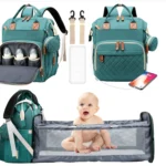 3 In 1 Diaper Bag Backpack Foldable Diaper Bag with USB Charge Changing Bed