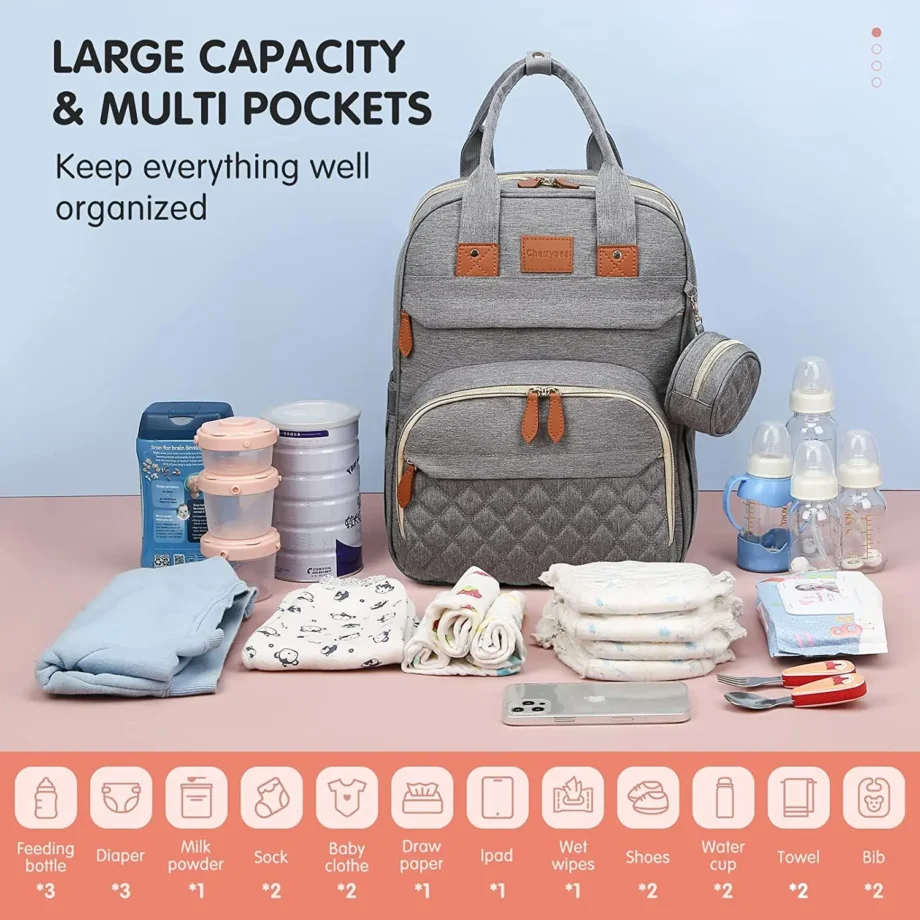3 In 1 Diaper Bag Backpack Foldable Diaper Bag with USB Charge Changing Bed