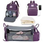 3 In 1 Diaper Bag Backpack Foldable Diaper Bag with USB Charge Changing Bed
