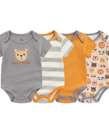 4-piece fashionable cartoon summer 100% pure cotton boys and girls jumpsuit newborn set