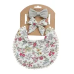 Linen Cotton Solid Print Baby Bib Headband Set