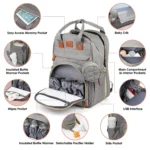3 In 1 Diaper Bag Backpack Foldable Diaper Bag with USB Charge Changing Bed
